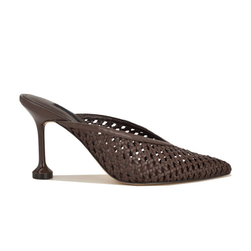 Woven Mesh Pointed Toe Sculpted Heel Mules
