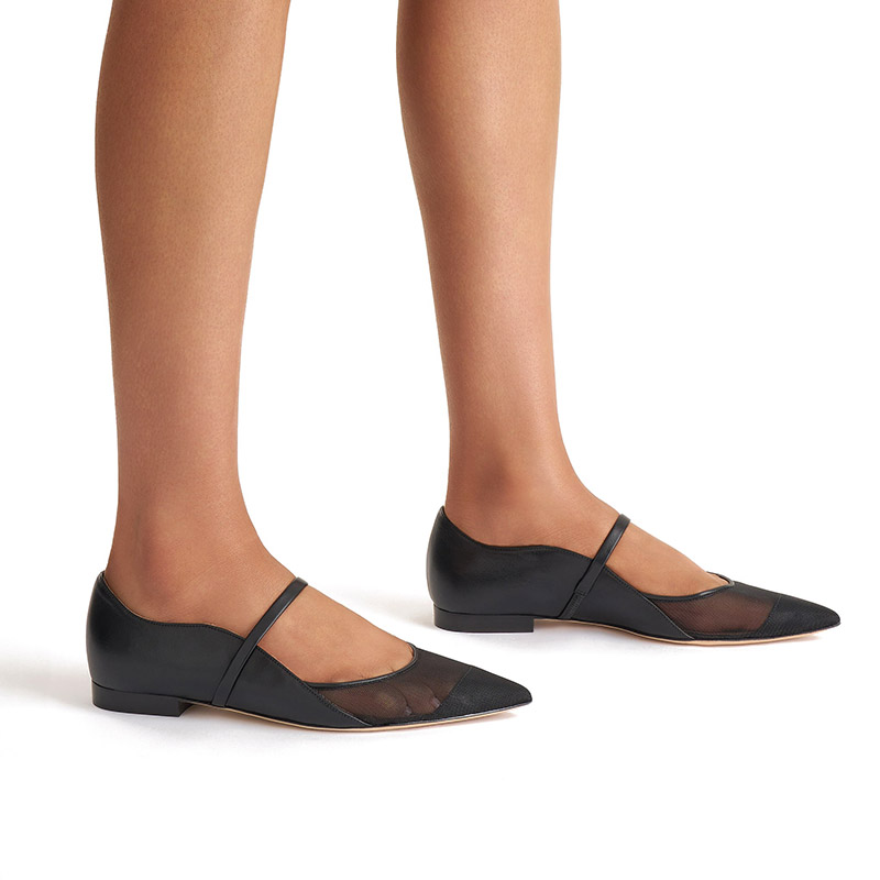 Ballerines Mary Jane à bout pointu en maille noire