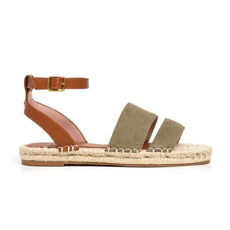 Suede Double Strap Ankle Buckle Flat Espadrille Sandals