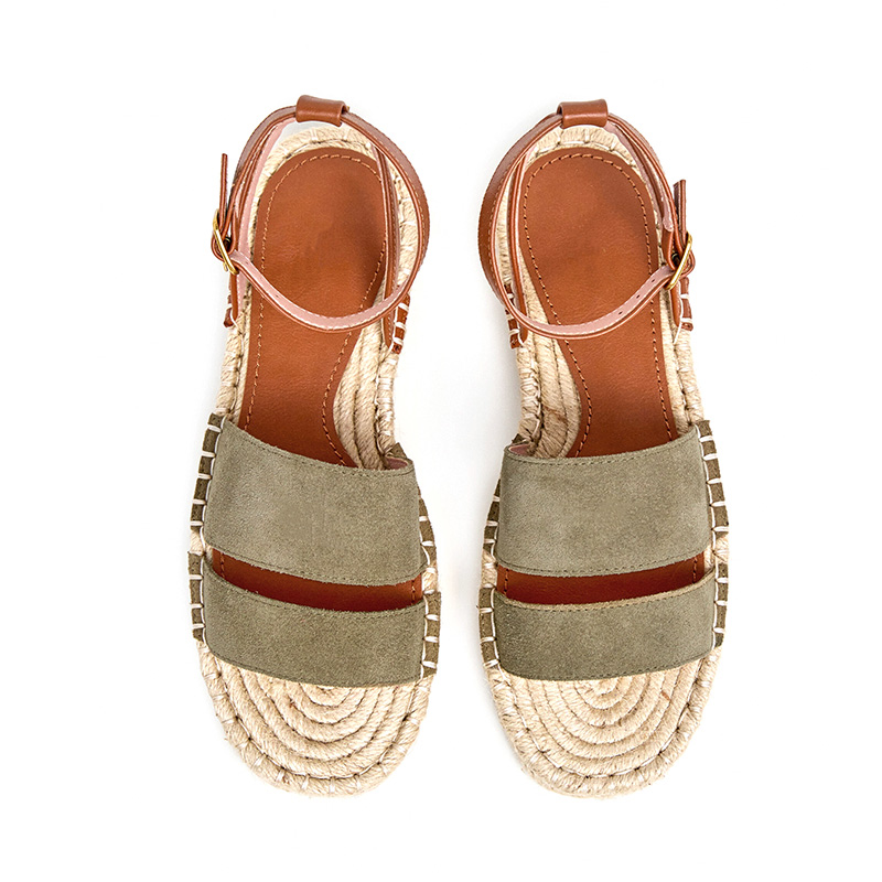 Suede Double Strap Ankle Buckle Flat Espadrille Sandals