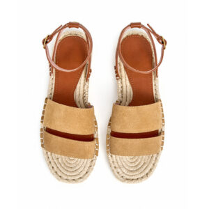 Suede Double Strap Ankle Buckle Flat Espadrille Sandals