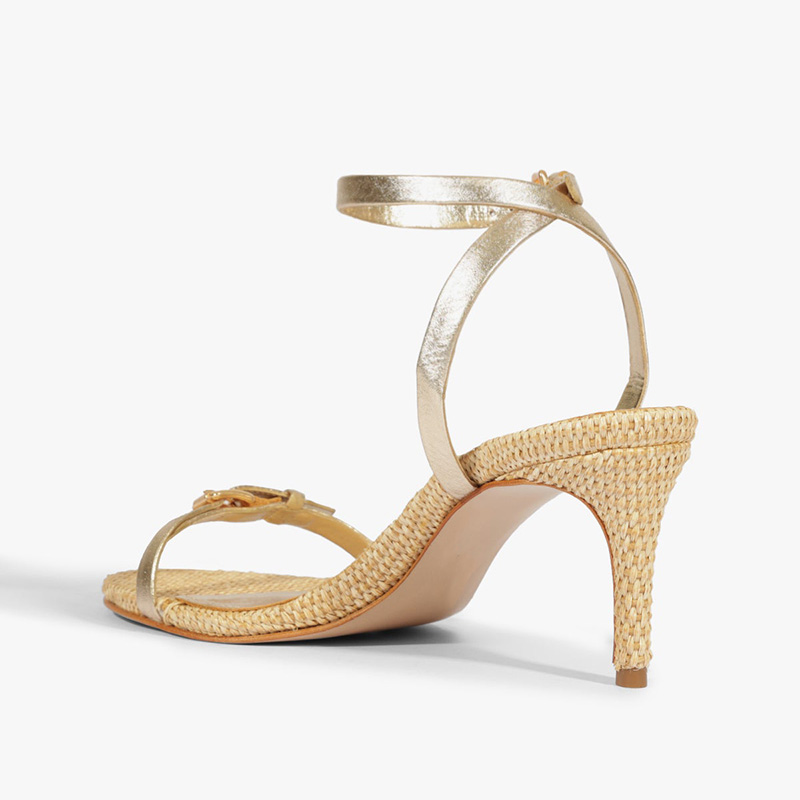 Metallic Ankle Strap Woven Sole Stiletto Sandals