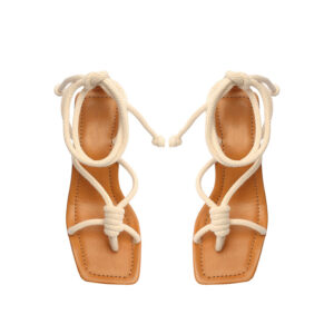 Rope Tie Square Toe Block Heel Sandals