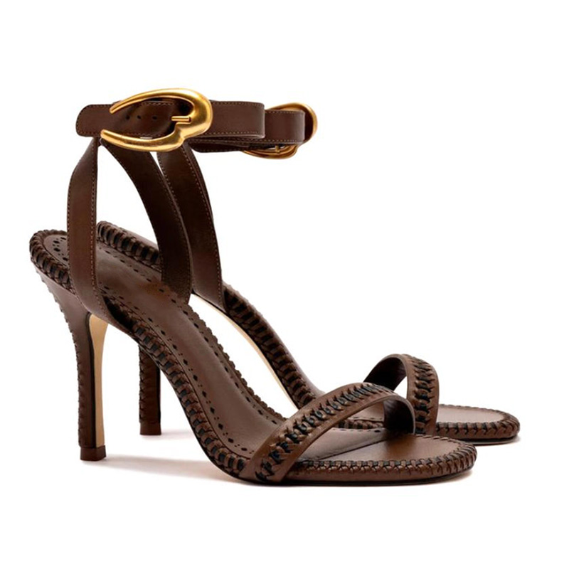 Whipstitch Stiletto Ankle Strap Sandals