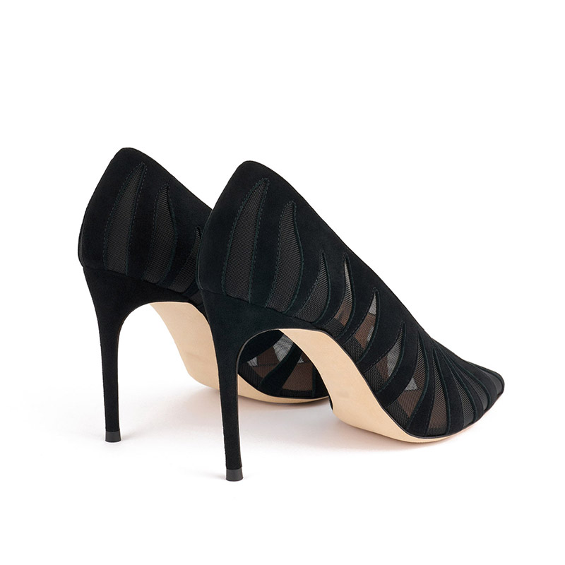 Mesh Panel Pointed Toe Stiletto Pumps