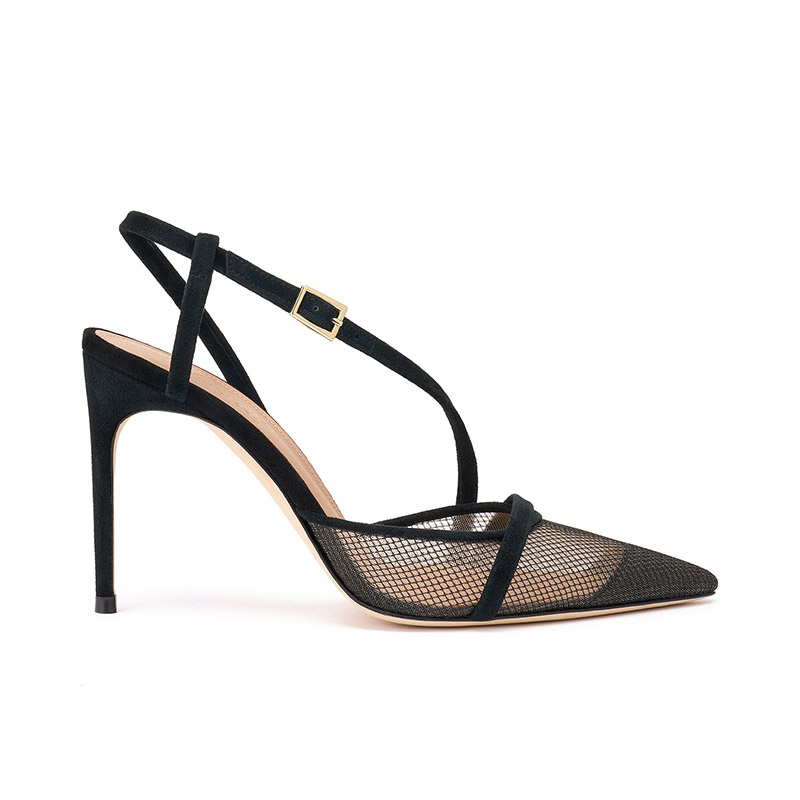 Mesh Pointed Toe Slingback Stiletto Heels