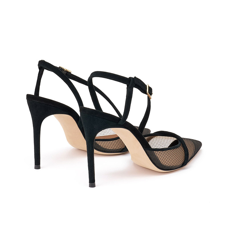 Mesh Pointed Toe Slingback Stiletto Heels