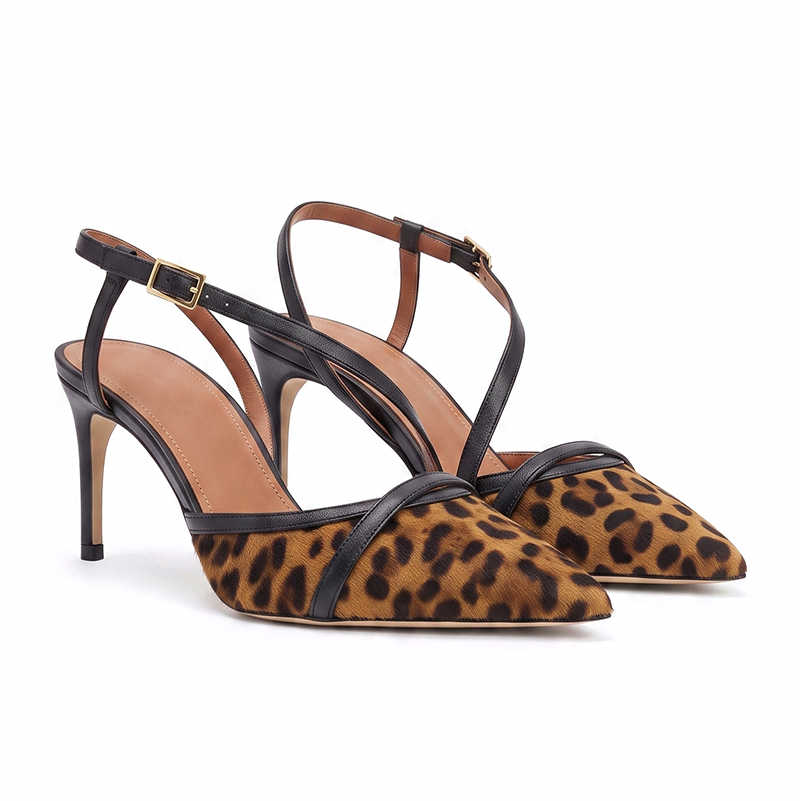 Leopard Print Crisscross Slingback Stiletto Heels