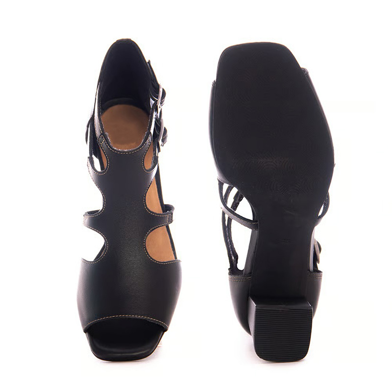 Cutout Ankle Strap Block Heel Sandals