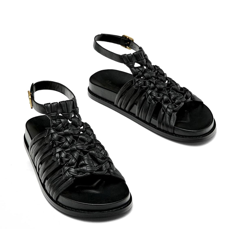 Braided Strap Flat Gladiator Sandals with Slingback Buckle