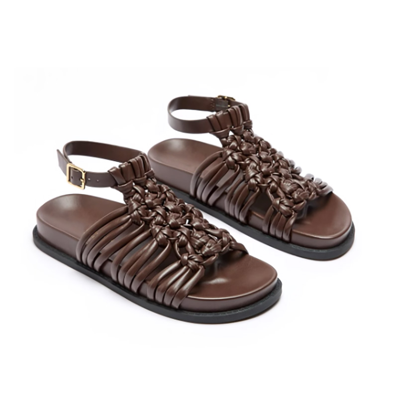 Braided Strap Flat Gladiator Sandals with Slingback Buckle