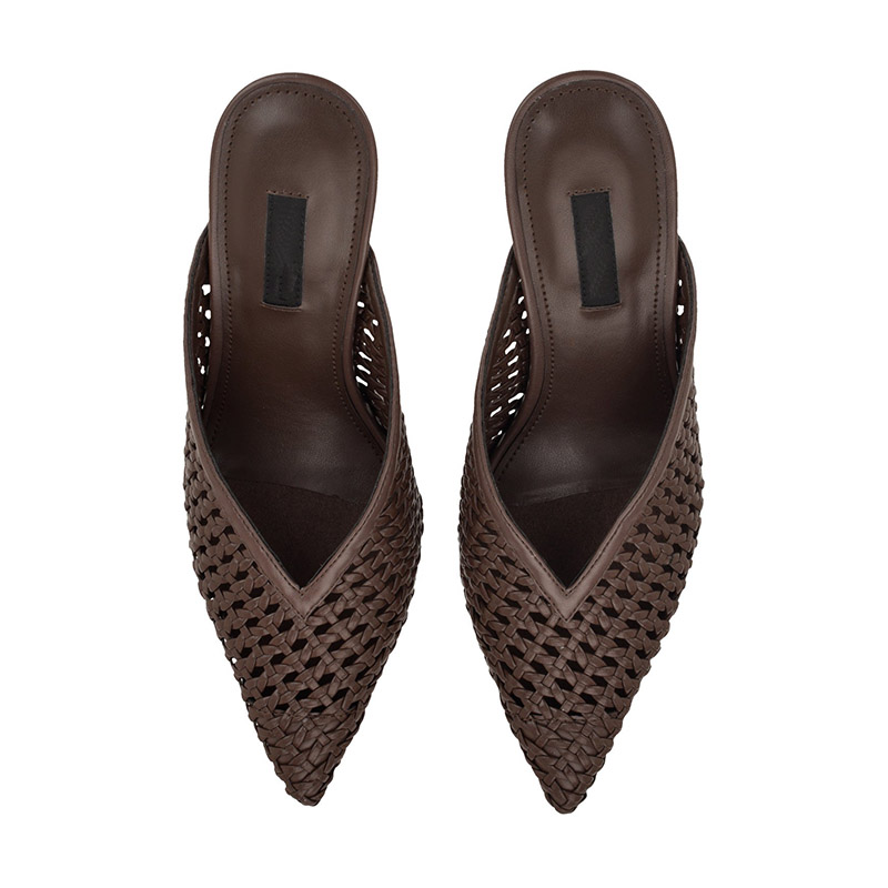 Woven Mesh Pointed Toe Sculpted Heel Mules