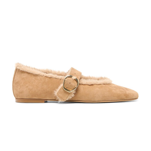 Fur Lined Mary Jane Square Toe Flats