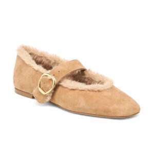 Fur Lined Mary Jane Square Toe Flats