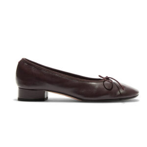 Square Toe Bow Low Block Heel Ballet Pumps