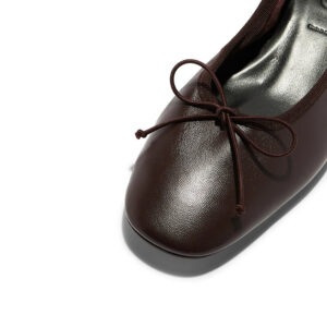 Square Toe Bow Low Block Heel Ballet Pumps