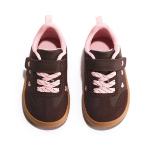 Brown Kids Heart Embroidery Hook & Loop Casual Sneakers