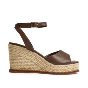 Sandales à talons compensés marron à lanières autour de la cheville, style espadrilles