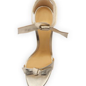 Champagne Gold Metallic Bow Detail Block Heel Ankle Tie Sandals