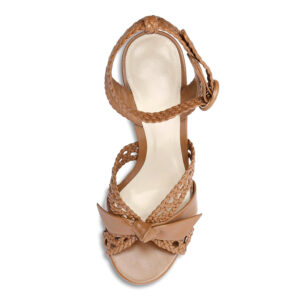 Tan Braided Leather Bow Detail Platform Wedge Sandals