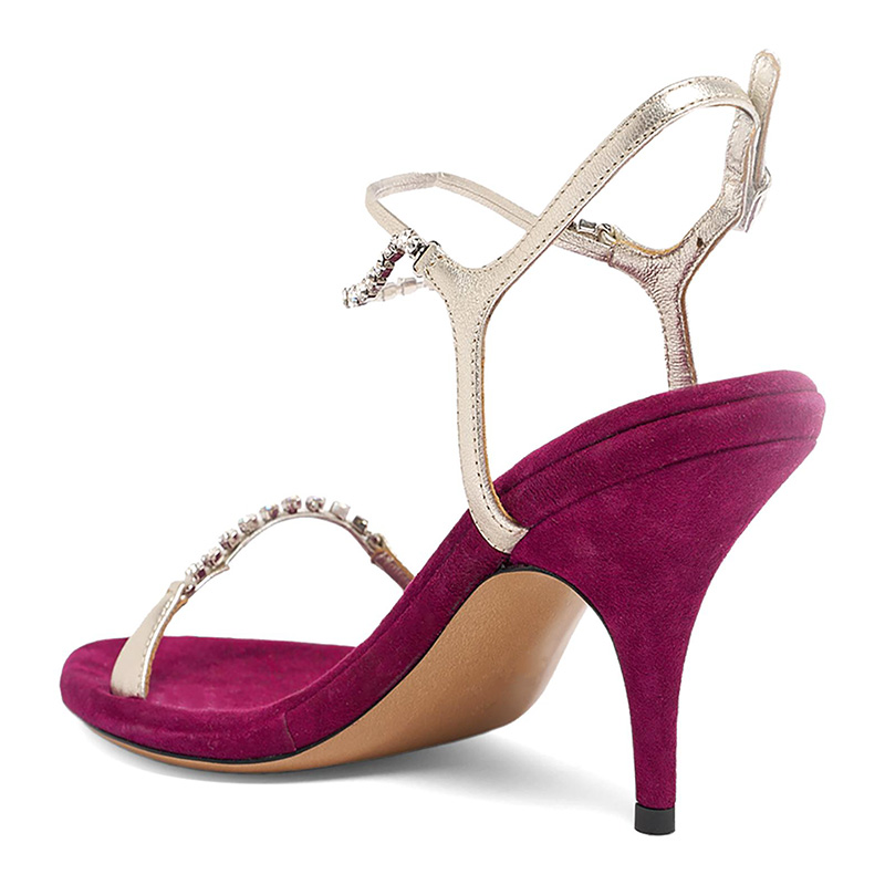 Fuchsia Suede Rhinestone Strappy Stiletto Heel Evening Sandals