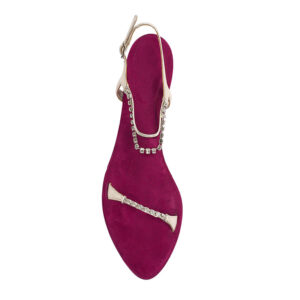 Fuchsia Suede Rhinestone Strappy Stiletto Heel Evening Sandals