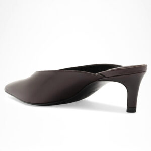 Dark Brown Pointed Toe V-Cut Kitten Heel Mules