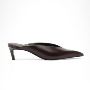 Dark Brown Pointed Toe V-Cut Kitten Heel Mules