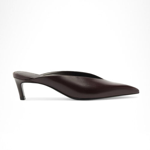 Dark Brown Pointed Toe V-Cut Kitten Heel Mules