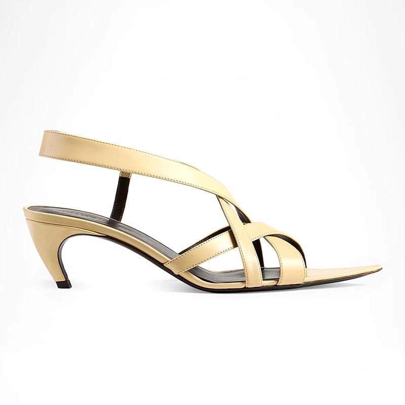 Nude Crossover Strap Kitten Heel Slingback Sandals