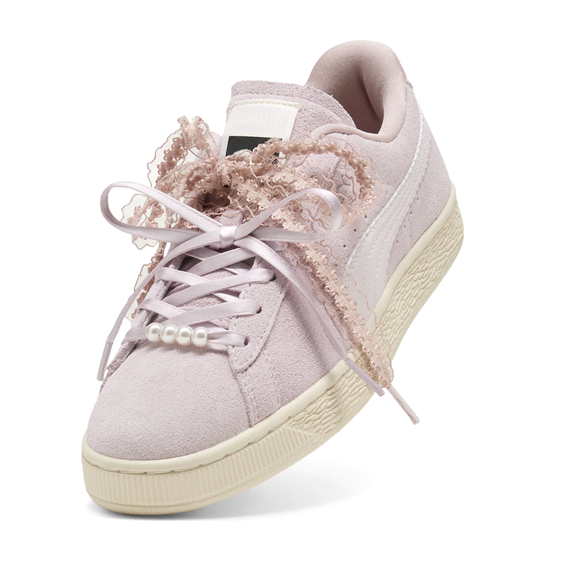 Pearl Lace Ribbon Lace Up Flat Sneakers