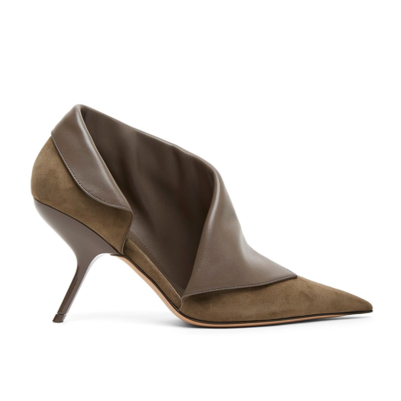 Pointed Toe Stiletto Heel Foldover Leather Booties
