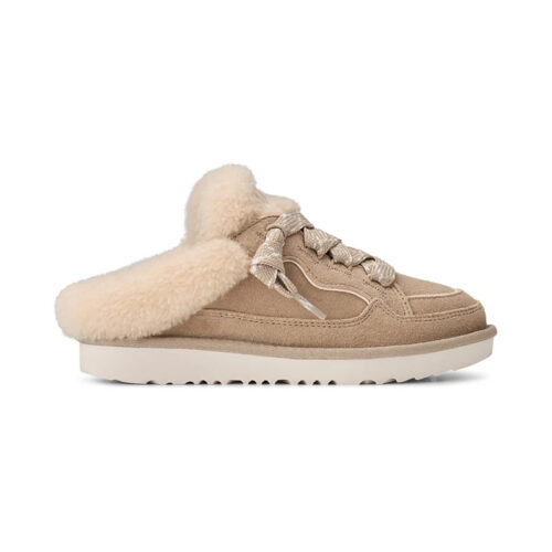 Khaki Kids Furry Collar Lace-up Winter Mule Sneakers