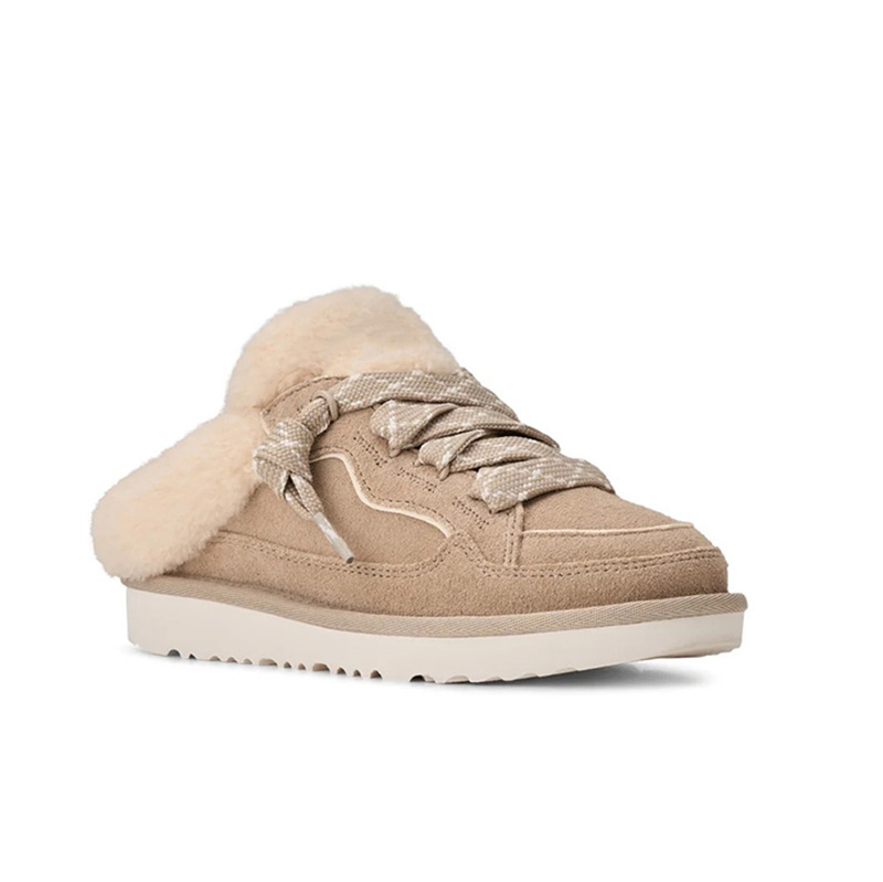 Baskets d'hiver pour enfants, couleur kaki, à lacets et col en fourrure, style mules